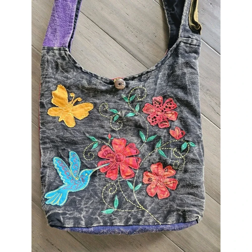 Paths Of Spirit Crossbody Monk Bag Cotton Tote Phone Holder Boho Hemp - Picture 3 of 15
